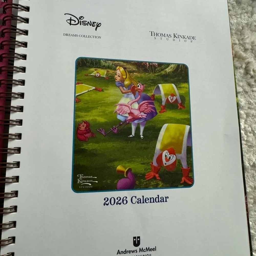 Disney 2026 Thomas kinkade Calendar - Enchanting Pink and Green Design